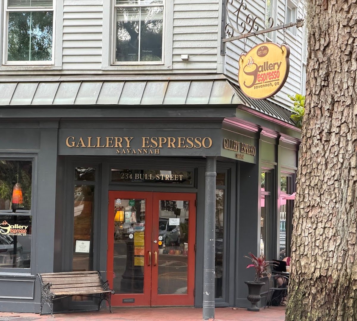 Storefront of The Gallery Espresso, specialty coffee shop in Savannah