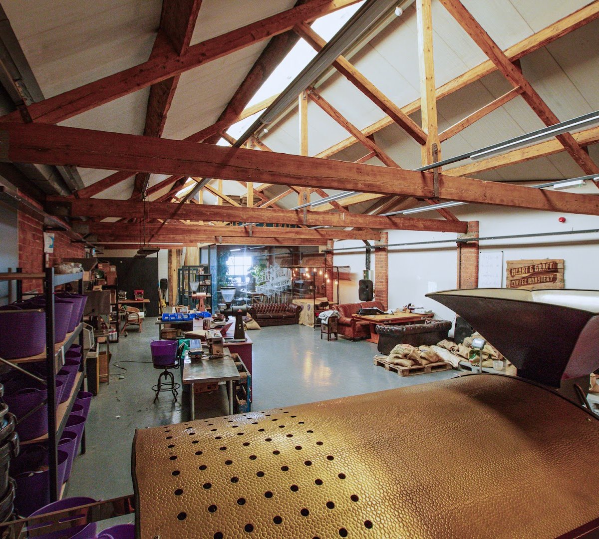 Interior of Heart & Graft Coffee Roastery, specialty coffee shop in Manchester