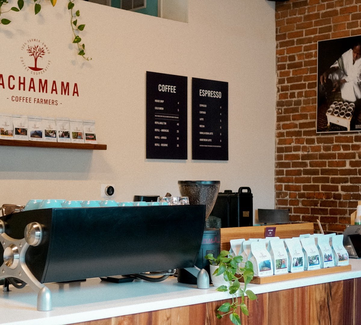 Interior of Pachamama Coffee, specialty coffee shop in Sacramento