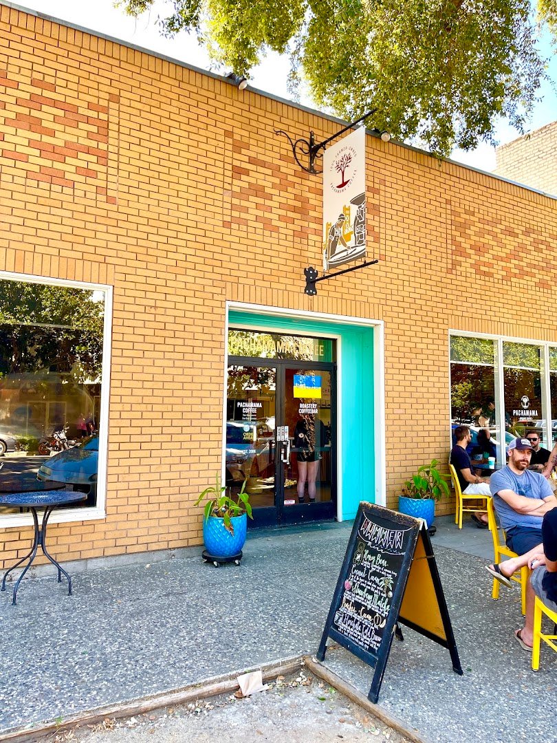 Storefront of Pachamama Coffee, specialty coffee shop in Sacramento