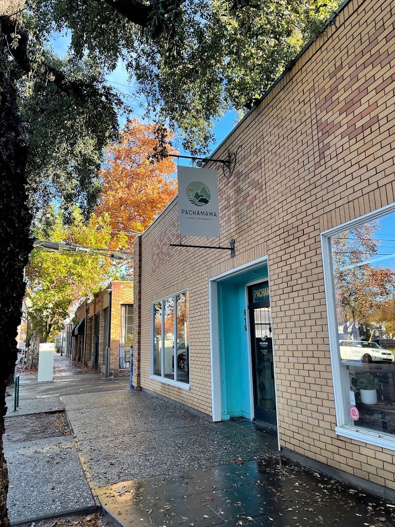 Storefront of Pachamama Coffee, specialty coffee shop in Sacramento