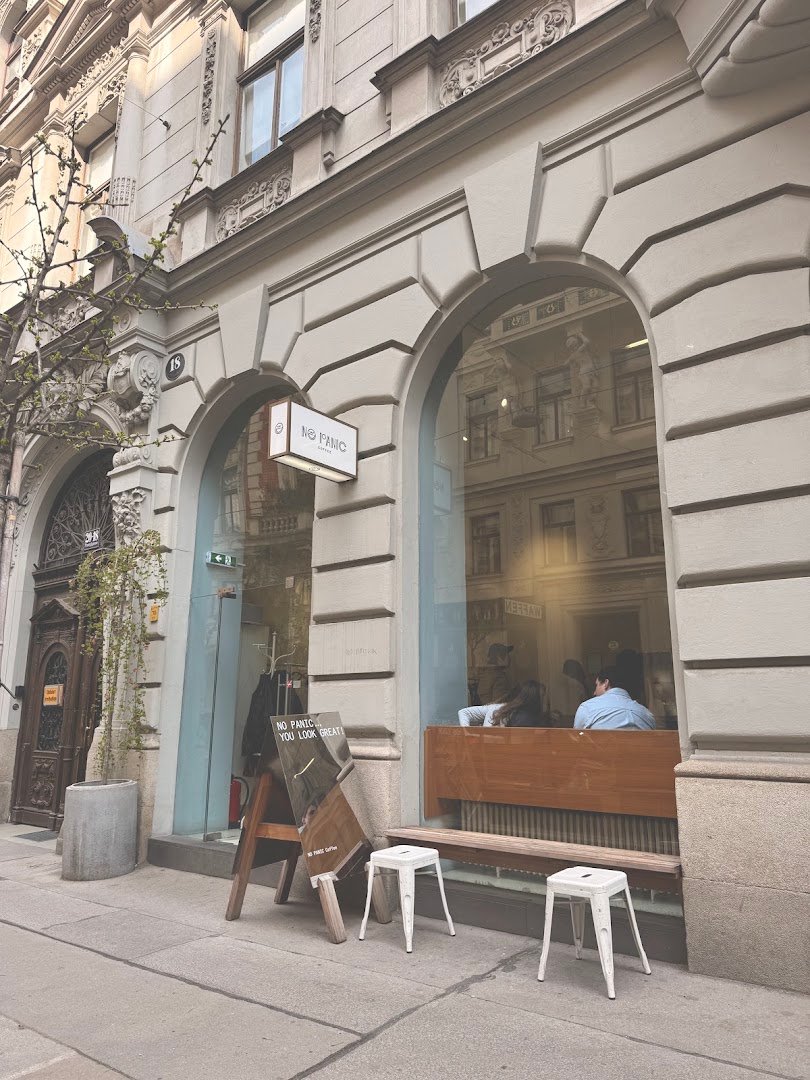 Storefront of No Panic Coffee, specialty coffee shop in Vienna
