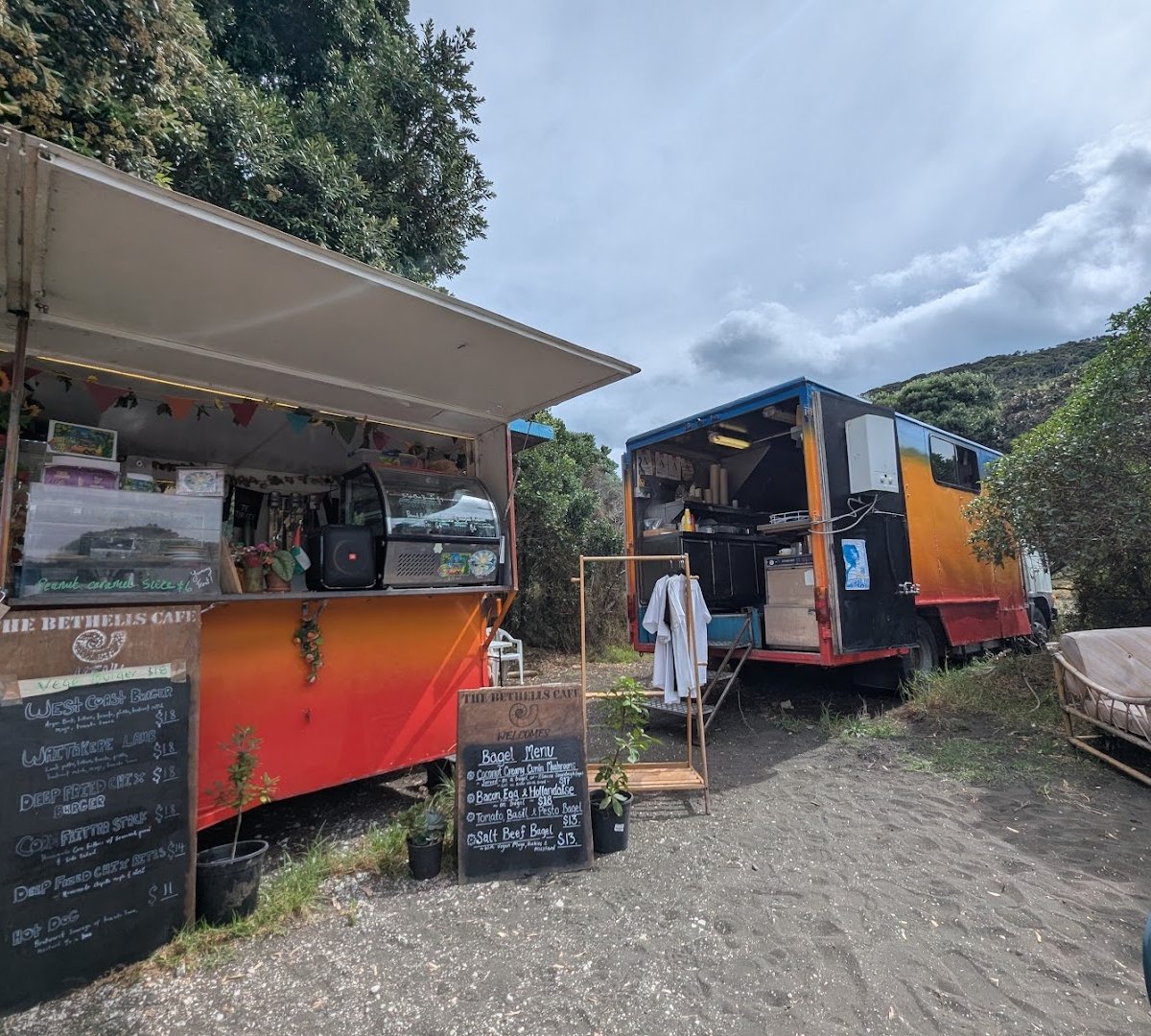 Storefront of Bethells Beach Cafe, specialty coffee shop in Auckland
