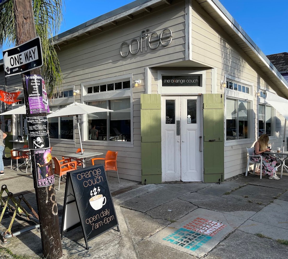 Storefront of The Orange Couch, specialty coffee shop in New Orleans