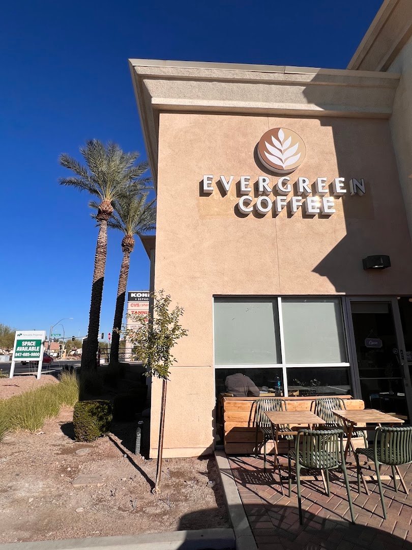 Storefront of Evergreen Coffee, specialty coffee shop in Las Vegas