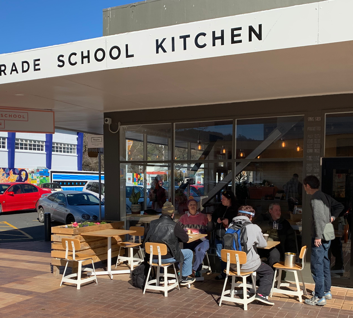 Storefront of Trade School Kitchen, specialty coffee shop in Wellington