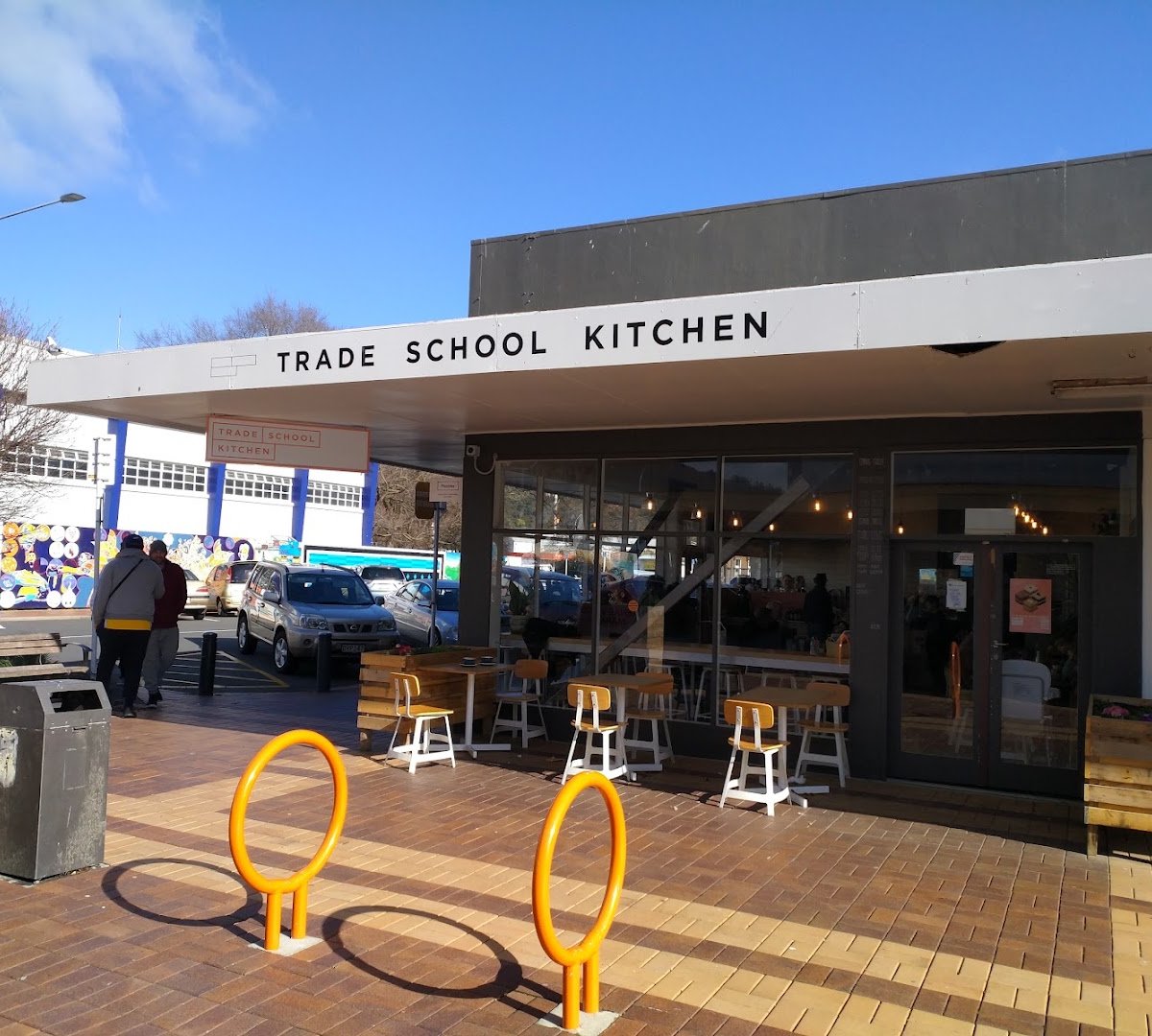Storefront of Trade School Kitchen, specialty coffee shop in Wellington