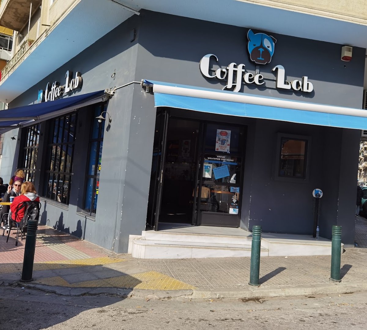 Storefront of Coffee Lab Evelpidon, specialty coffee shop in Athens