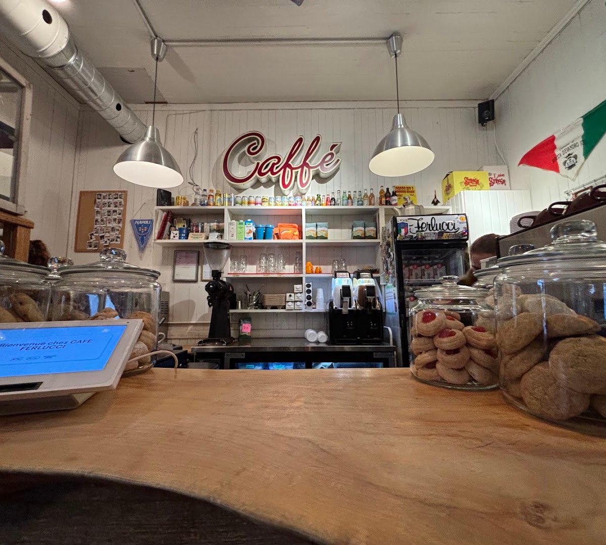 Interior of Ferlucci Coffee Shop, specialty coffee shop in Montreal