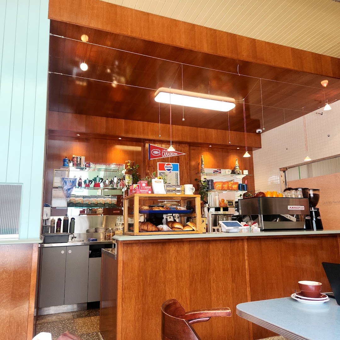 Interior of Ferlucci Coffee Shop, specialty coffee shop in Montreal