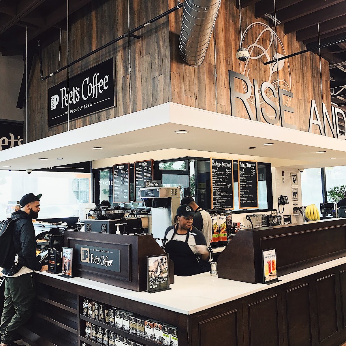 Interior of Peet's Coffee, specialty coffee shop in New York