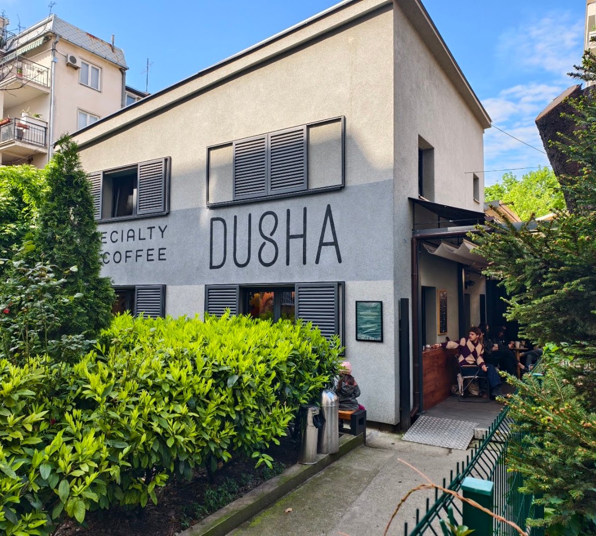 Storefront of Dusha Specialty Coffee, specialty coffee shop in Belgrade