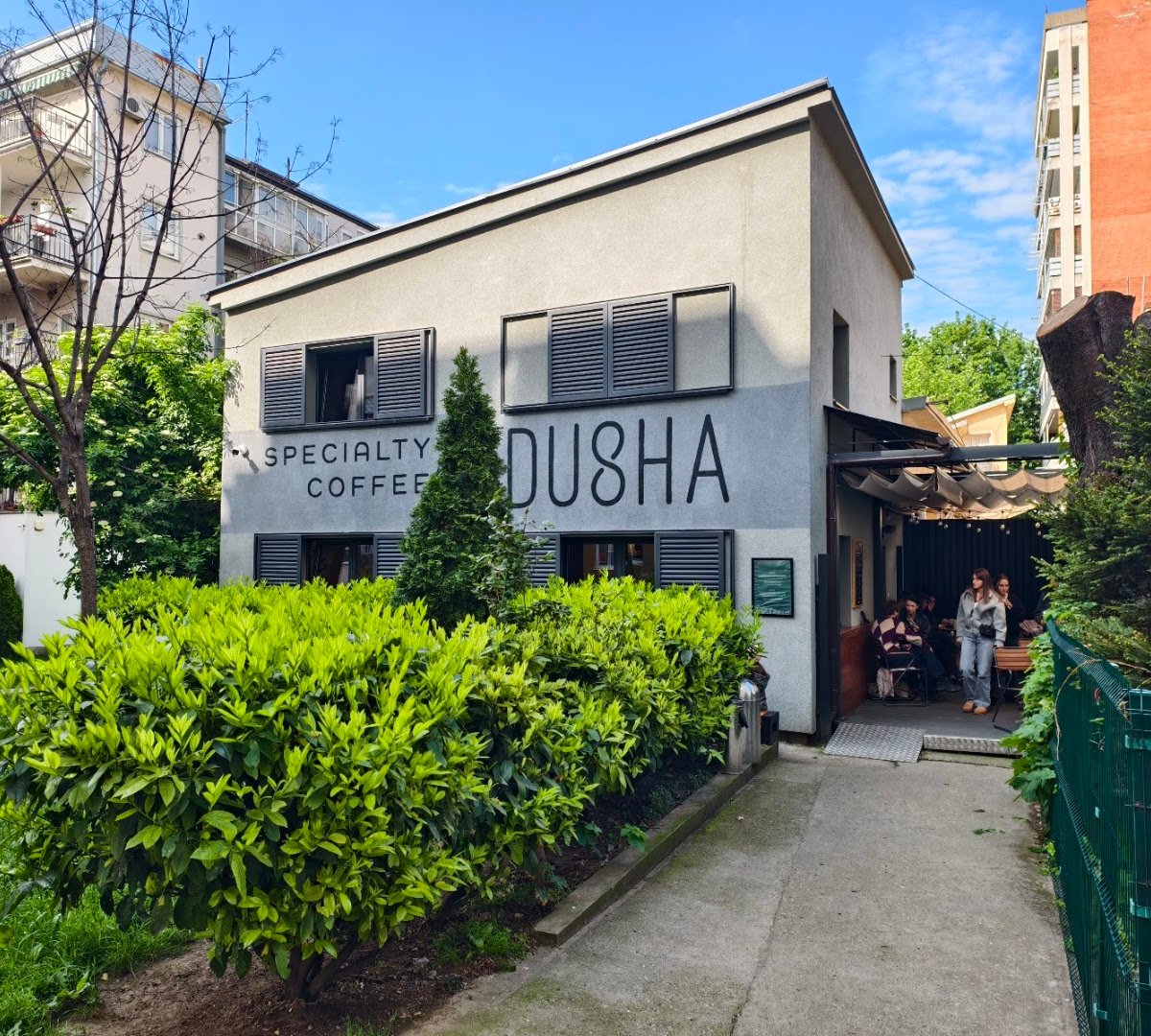 Storefront of Dusha Specialty Coffee, specialty coffee shop in Belgrade