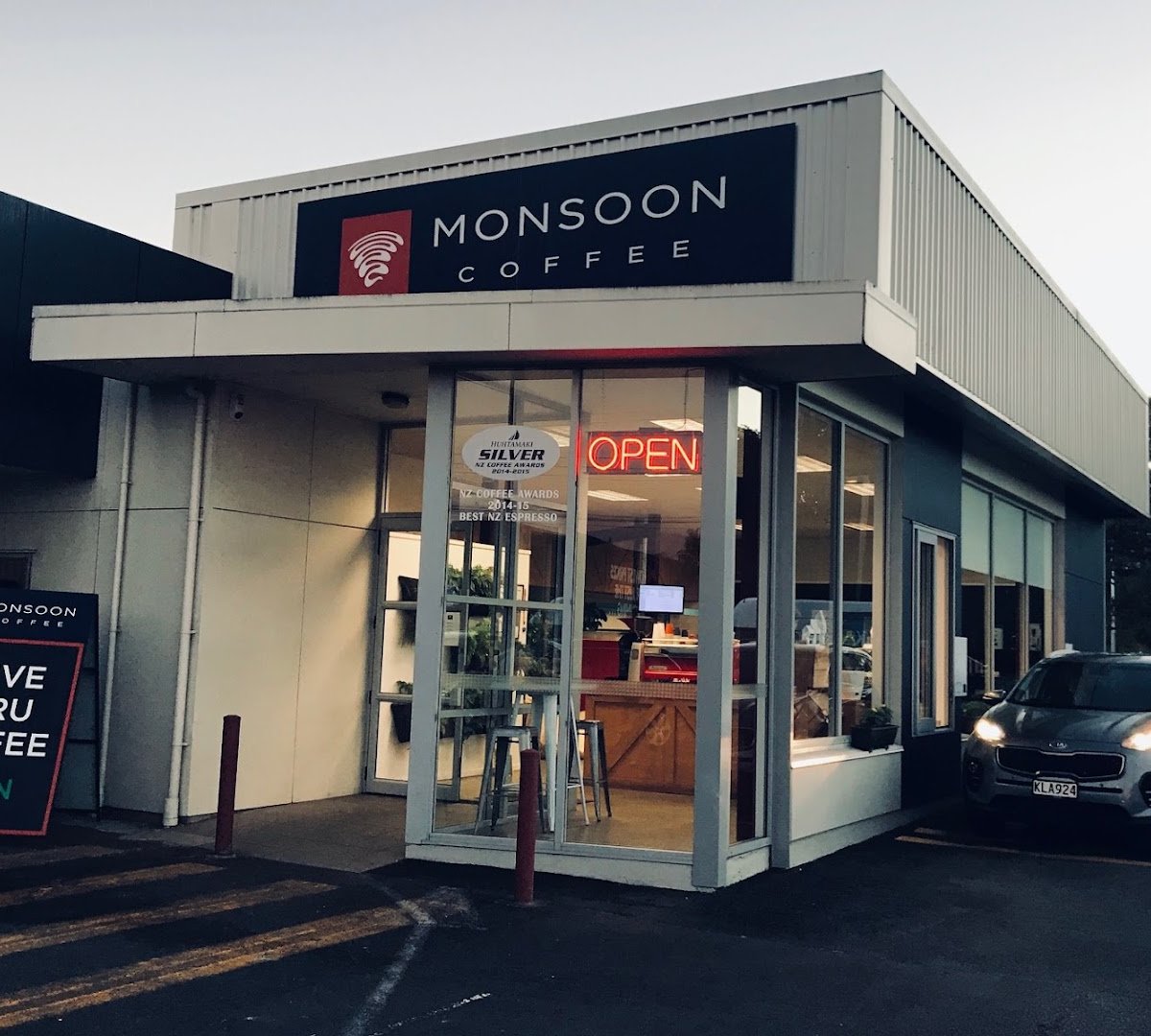 Storefront of Monsoon Coffee Roasters, specialty coffee shop in Auckland